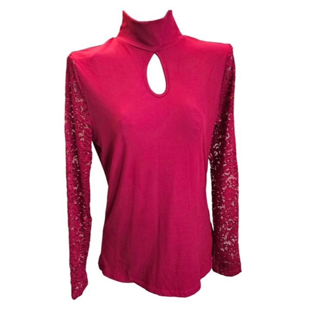 Burgundy Lace Ribbed Sleeve Women’s Blouse M